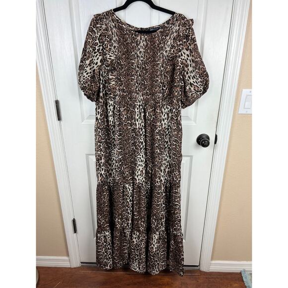 ASOS design Women's 16 Leopard Print Tiered Maxi Maternity Smocked Front Dress - Picture 8 of 9